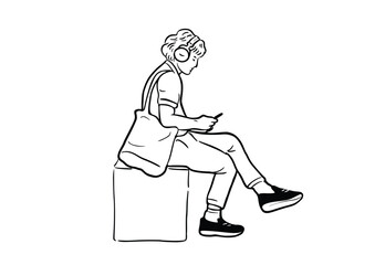 woman wearing headphones
listen to music
hand drawn art illustration