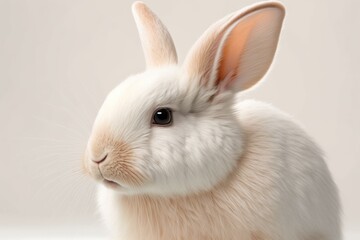 Close up picture of a white albino rabbit on a white background. Generative AI