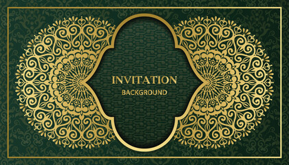 Decorative golden floral ornamental mandala design background. Arabesque style greeting and invitation card. Decoration, Decorative, Ornament, Ornamental, India, Indian, Arabic, Damask, Asian, Turkish © nhjenny