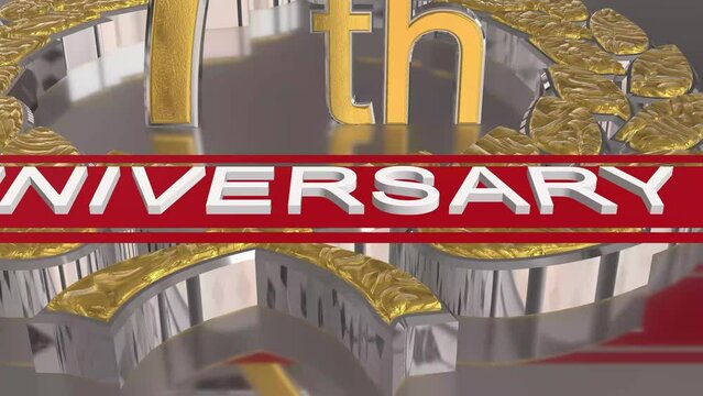 7th Anniversary celebration background. 3D Golden numbers with bent ribbon