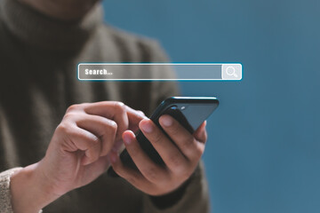 Data search technology browsing Internet data information Networking. Businessman using smartphone...