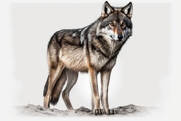 Obraz premium A lone gray wolf on a white background. Generative AI