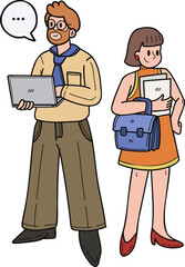 Team of office workers planning work illustration in doodle style