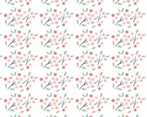 木の実と葉の装飾的なシームレスパターン_ベクターイラスト