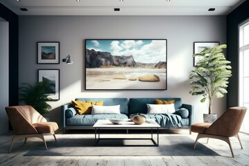 large modern living room hall interior design, Generative AI