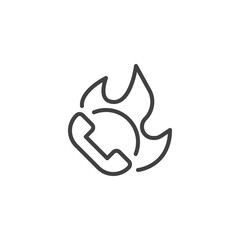 Fototapeta premium Handset telephone and fire flame line icon