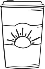 Hand drawn take away coffee cup with the sun