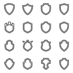 Set of simple shield line icon. 16 shield icon, firewall, privacy, secure, protect, safe and shield