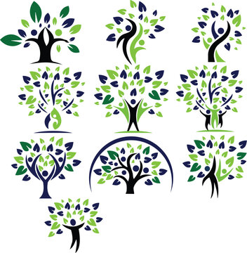 set of tree, tree logo , tree man logo, tree vector, tree man logo 