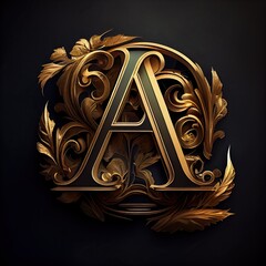 a letter in a golden monogram relief, generative AI