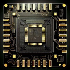 Circuit board with a PU chip, technology background, generative ai