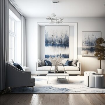 Beautiful classic home interior with a bright living room, generative ai