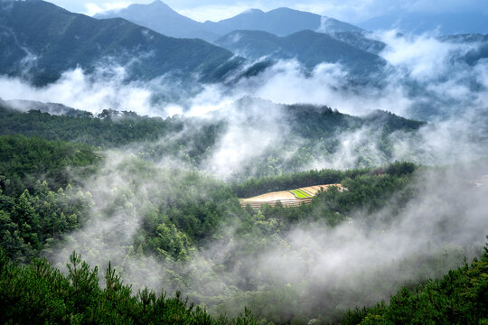 The stairs leading to a peak of a high mountain, where there is a landmark 1305 delimiting the boundary between Vietnam and China at Binh Lieu district, Quang Ninh province, Vietnam. 