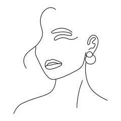 Modern line art abstract female vector portrait