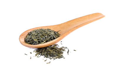 dry tea in wood spoon on transparent png