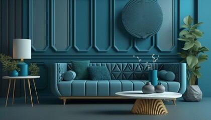 Modern blue living room interior design