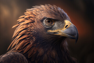Obraz premium Endangered animal, rare bird. Portrait of beautiful steppe eagle with a beak looking away. Generative ai