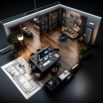 3d floor plan Interior of a modern office. Generative AI