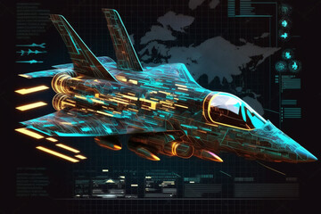 Modern War Jet Infographic UI in HUD Style. Analysis And Diagnostics. Scan Automobile made with Generative AI