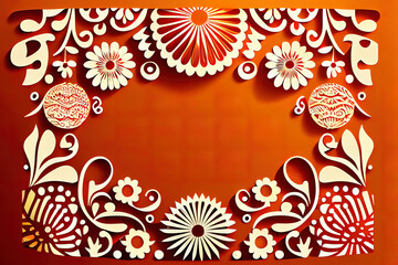 Fototapeta na wymiar Excellent Papel Picado vector floral template design with abstract shapes. Generative Ai