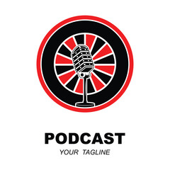 Podcast or Radio Logo design using Microphone and Headphone icon with slogan template