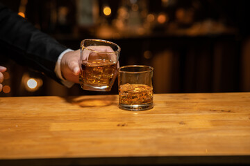 Celebrate whiskey on a friendly party in  restaurant