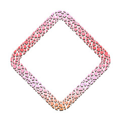 Golden square hearts frame for decorative headers. Pink gold metal valentine ornament isolated on white background. Vector