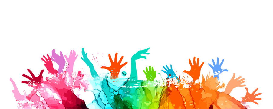 Colored palms of people. Vector illustration