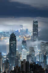 Fototapeta na wymiar Skyline of Hong Kong city in fog