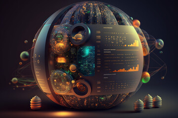 Ai artwork of futuristic data analysis, graphs and interface. Generative ai.