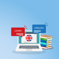 Learn English online on laptop computer. Study, education of foreign language lesson. internet learning course, lesson.