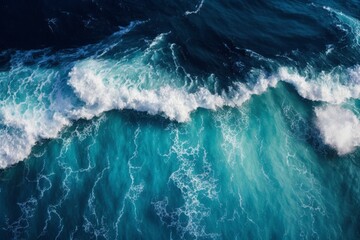 Captivating Blue Ocean Waves: A Breathtaking Top View of Nature's Majestic Beauty, Generative AI.