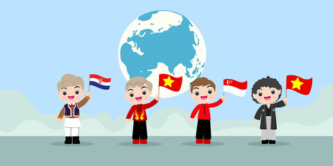 Fototapeta premium kid national Infographic with Traditional Costume earth and Vector Illustration