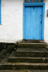 Wooden door and stairs.