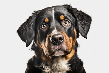 Beautiful dog breed photo portrait on white background. studios. Cute pet selective focus. Pet Lover concept . Pets indoors. Animals and pet care concept. Look at it from the front. Generative AI
