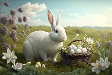 Easter bunny with eggs, generative Ai