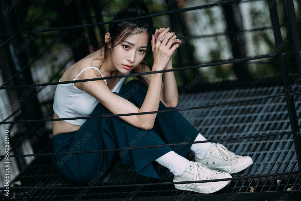 Sticker portrait of an asian young woman