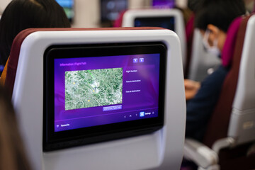 LCD display. Colorful flight maps on-screen inside passenger planes, a quick and convenient travel...