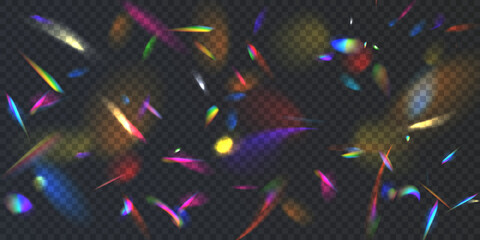 A cluster of colors, bright rays of the spectrum. Glare on a lens, glass, jewelry, or gemstone. The superimposition of the rainbow effect, the refraction of light by a crystal prism. Realistic diamond
