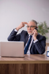 Old male employee working in the office