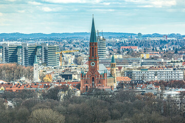 Fototapeta premium Aeral panorama cityscape view at munich city, bavaria, germany