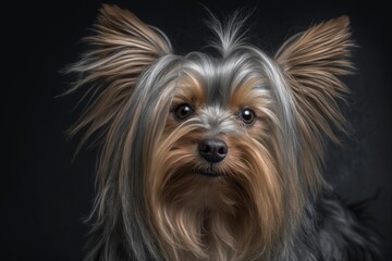 Portrait of a Yorkshire Terrier in a white studio. Generative AI