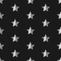 Silver stars on night sky background. Vector seamless pattern. Best for textile, print, wrapping paper, package and home decoration.