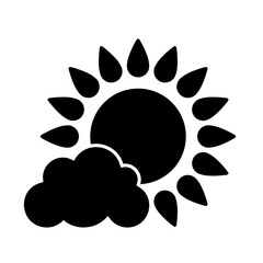 Cloudy sun icon. Stylized black glyph isolated on white background.