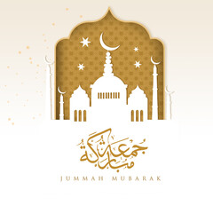 Jummah Mubarak translated as blessed Friday Islamic background creative social media post design.
