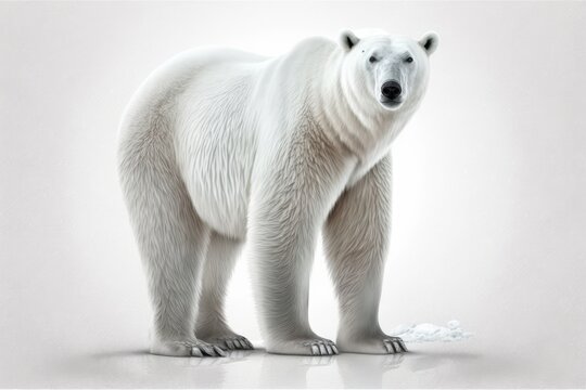 Stand white polar bear. Against a white background. Generative AI