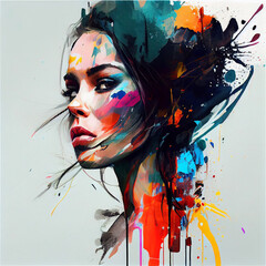 Naklejka premium Woman artistic paint - AI generated image - Unrelated to real people