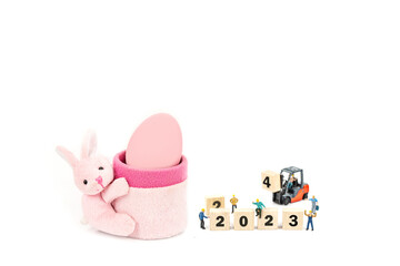 toy of bunny and Easter egg isolated on white background , Image for Easter holiday concept.