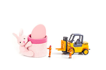 toy of bunny and Easter egg isolated on white background , Image for Easter holiday concept.