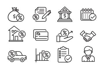 Set of loan icons in linear style isolated on white background
